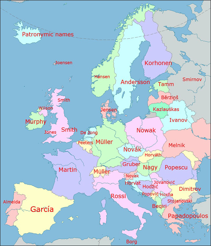 the most common surnames in europe by country