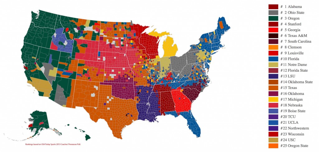 college football allegiance by county